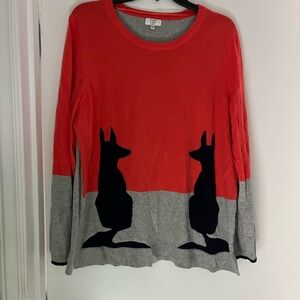 Red and Gray Sweater with Dog Silhouette